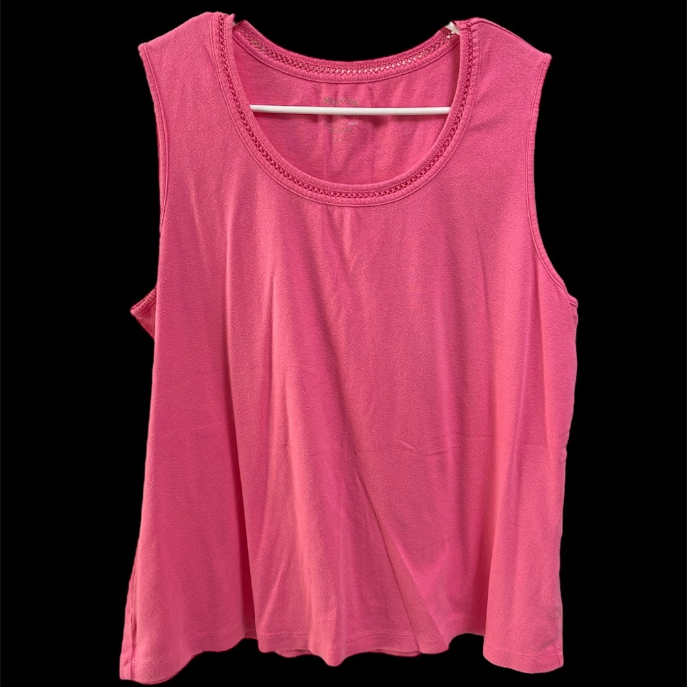 Womens White Stag Tank Top Pink Lattice Scoop Neck XL 16-18 Sleeveless Cotton